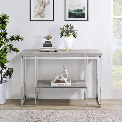 Natural Oak & Chrome Sofa Table - Storage Console
