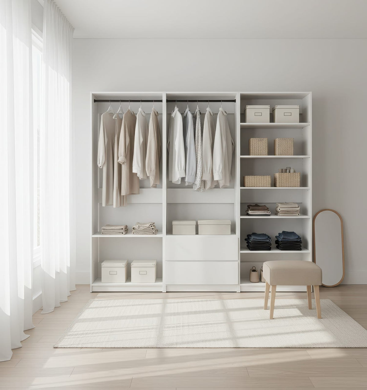 White Wood Walk-In Closet System - 5 Modular Units