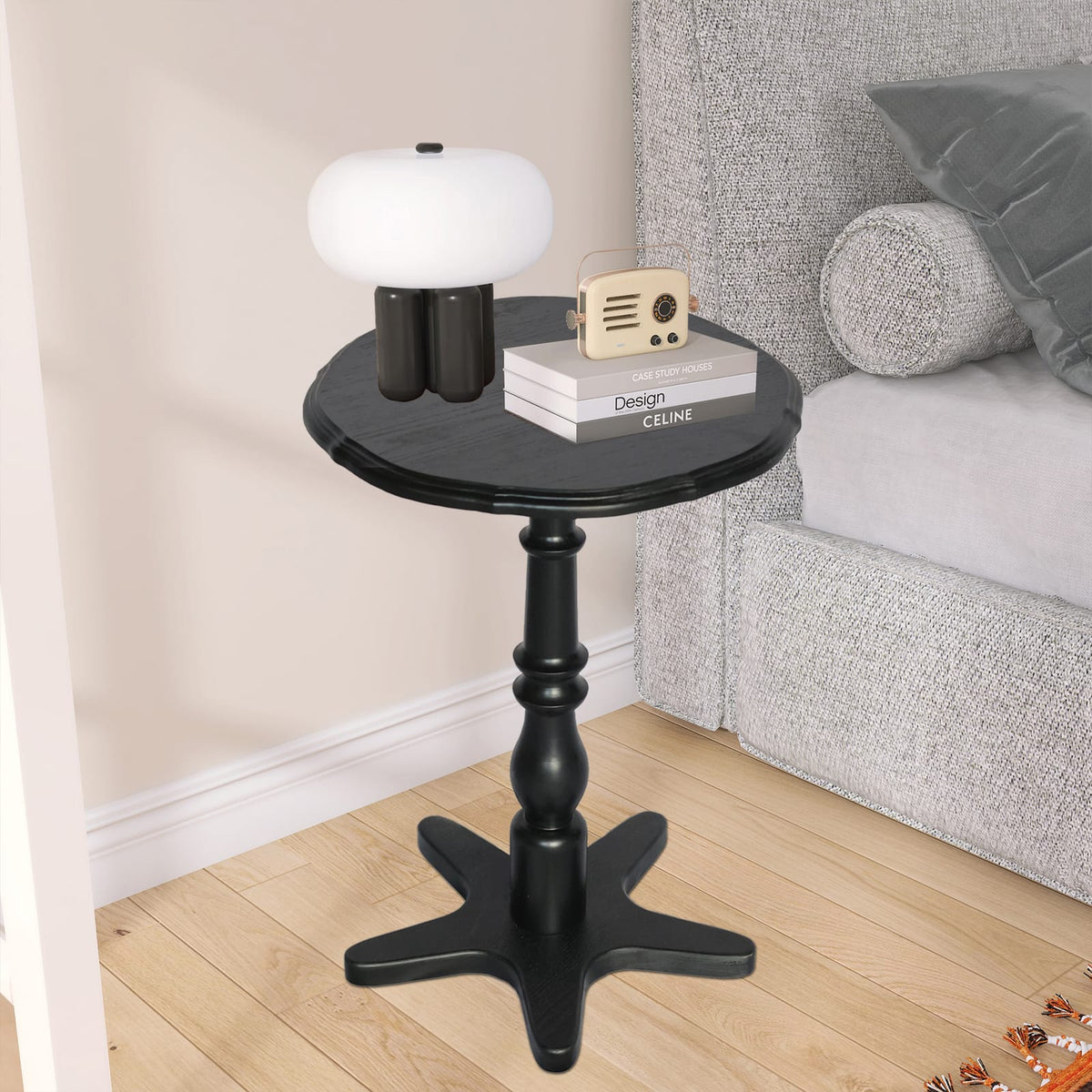 15.75 Inch Round Black MDF Side Table - Living Room Accent