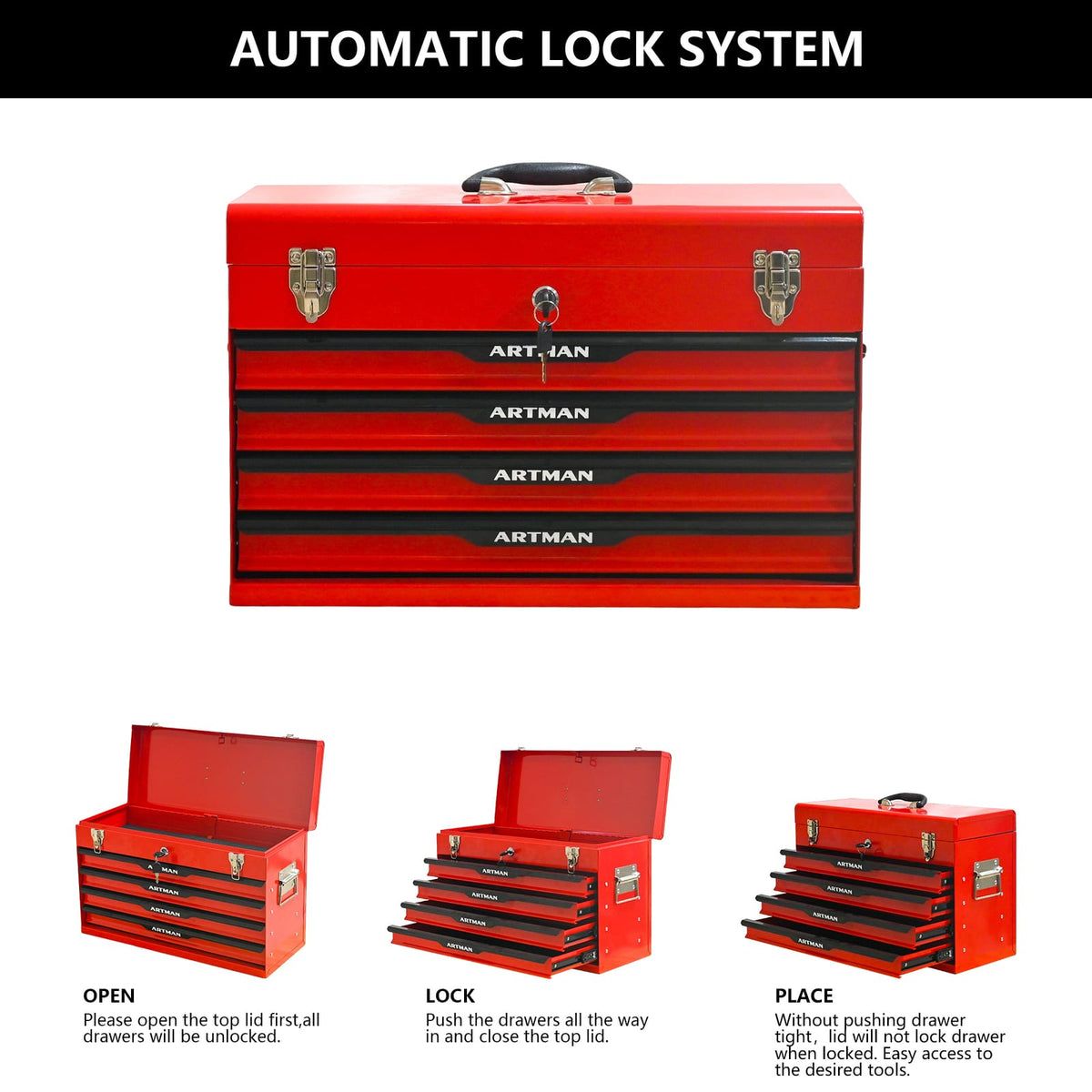 20 Inch Steel Tool Box with Drawers - Tool Storage Organizer