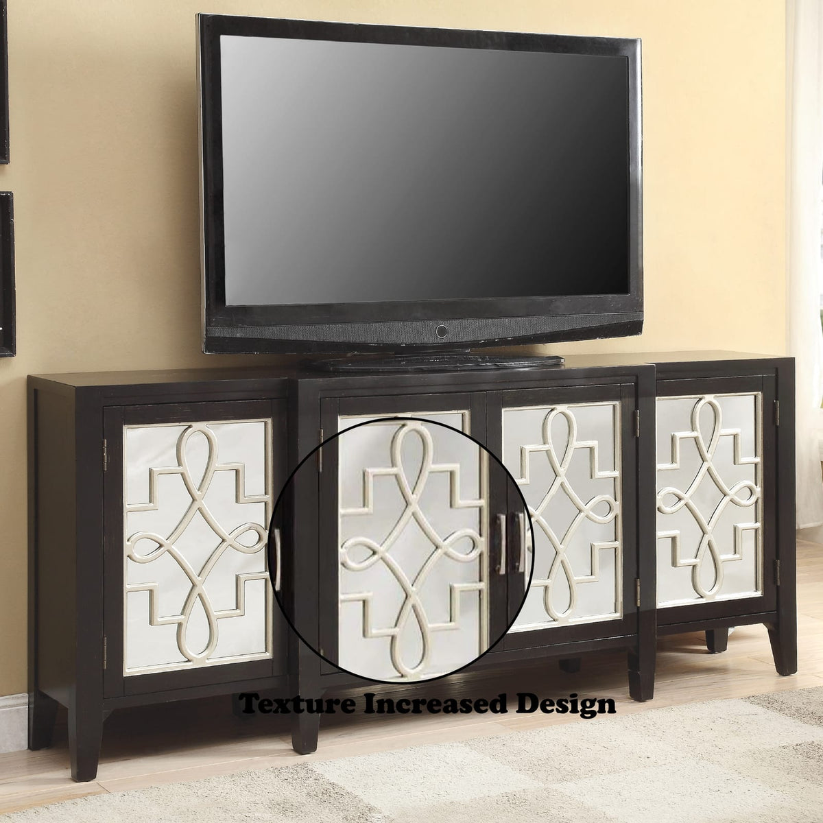 Kacia Antique Black Console Cabinet - 4 Door Storage