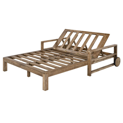 Beige Wooden Outdoor Sunbed - Farmhouse Style Patio Seating