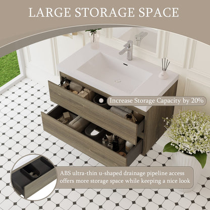 Grey Ash Bathroom Vanity - Wall Mounted Storage