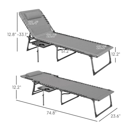 Folding Tanning Chair - Gray Outdoor Chaise Lounge