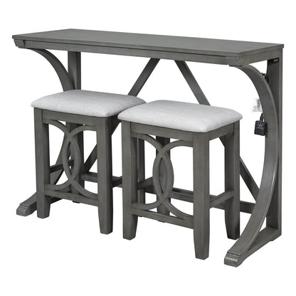 Gray Counter Height Dining Table Set with 3 Stools for Dining Room