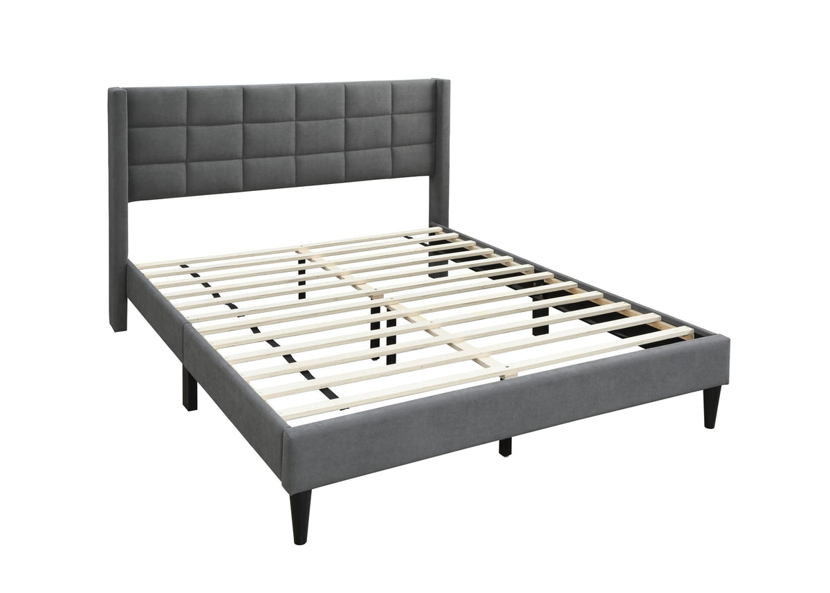 Queen Gray Linen Bed Frame - Modern Bedroom Style