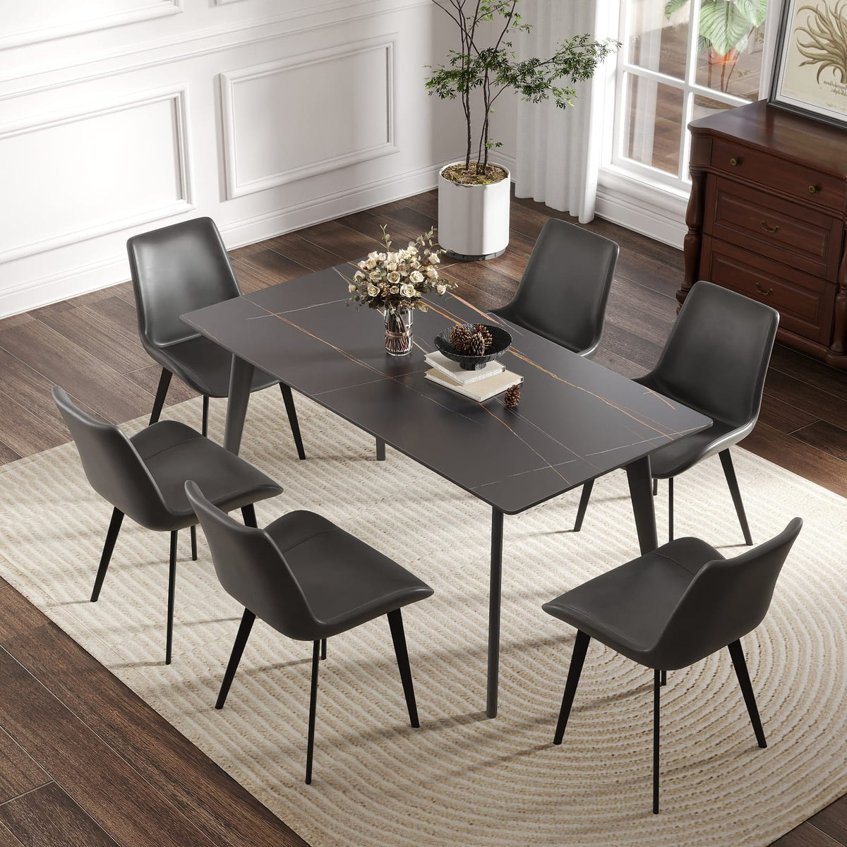 62.99" Modern Black Dining Table - Sintered Stone, 6-8 Seats