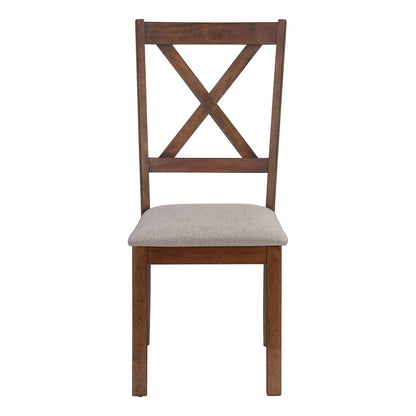 Set of 2 Walnut Wood Dining Chairs Beige Fabric