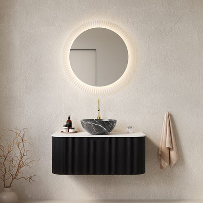 White+Black Bathroom Vanity with Sink - Wall Mounted Storage