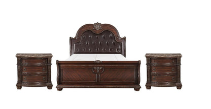 King Size Antique Brown Faux Leather Sleigh Bed for Bedroom