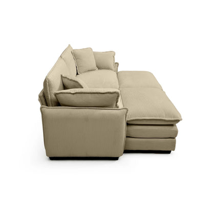 Tan Corduroy Two-Seater Sofa with Footrest for Living Room