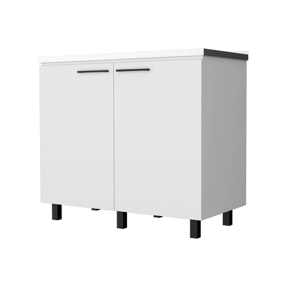 White Kitchen Sink Cabinet with 2 Sinks - Wood Finish