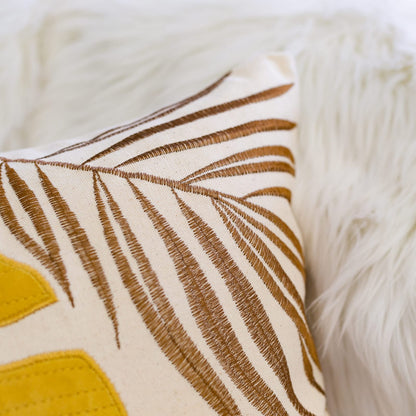 20x20 Yellow Polyester Leaf Pillow Cover