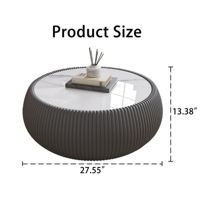 Light Sintered Stone Top Drum Shape Leather Coffee Table - Modern Sofa Table