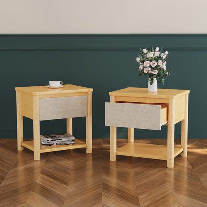 Natural Beige Nightstand Set - 2 Chairs Nightstand with Drawer for Bedroom