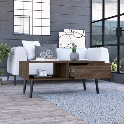 Oslo Coffee Table - Brown, One Drawer & Shelf for Living Room