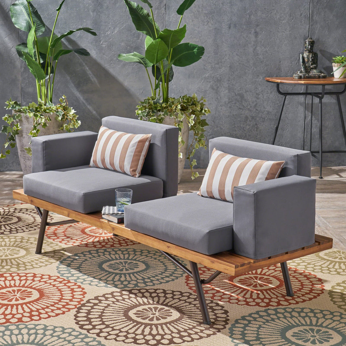 Natural Grey Acacia Wood 2 Seater Sofa for Garden Patio