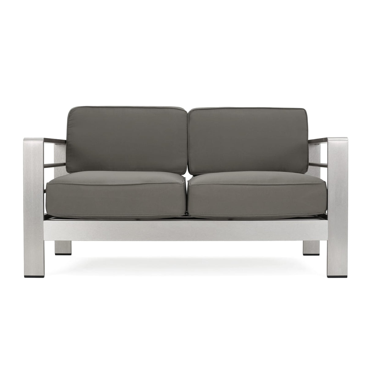 Khaki Aluminum Patio Loveseat for Garden and Poolside Seating