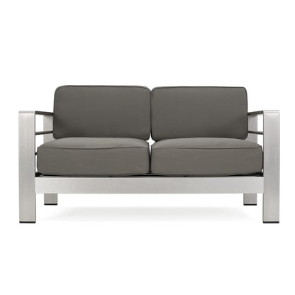 Khaki Aluminum Patio Loveseat for Garden and Poolside Seating