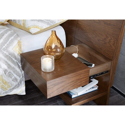 Queen Pecan Wood Bed Frame with 2 Nightstands