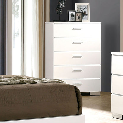 Contemporary 5-Drawer Chest - Chrome & White Metal Finish