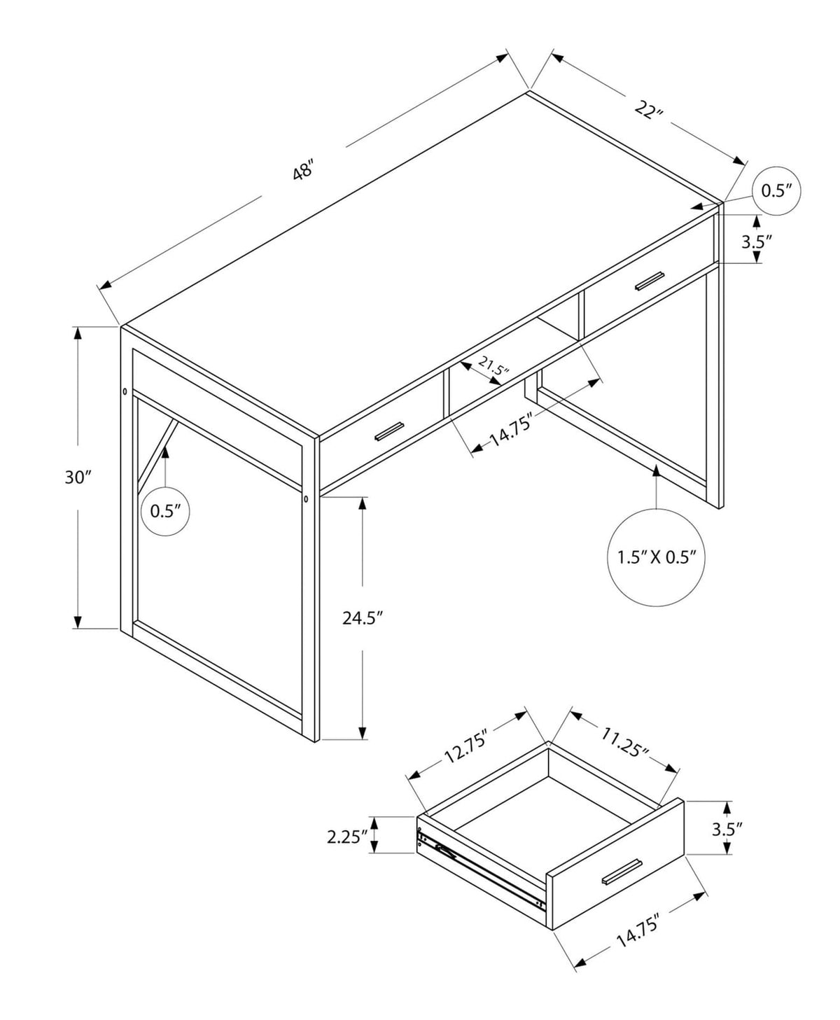 Computer Desk, White MDF Storage Drawers - 48" Workstation