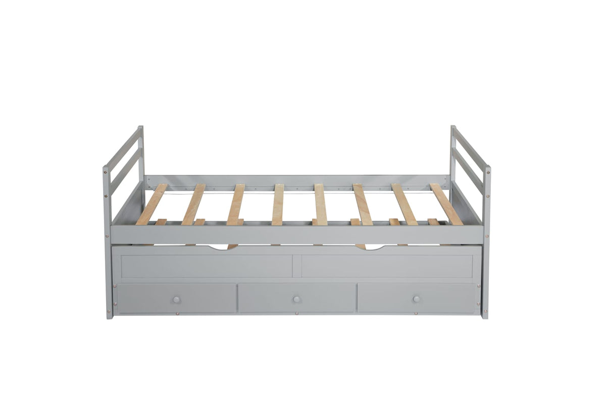 Twin Size Bed with Headboard Grey Pine Wood Frame