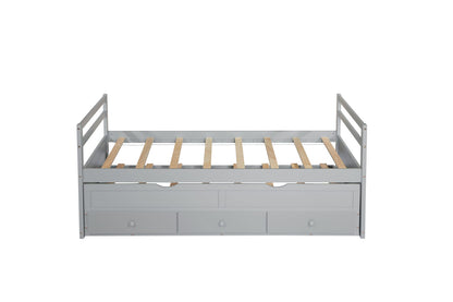 Twin Size Bed with Headboard Grey Pine Wood Frame