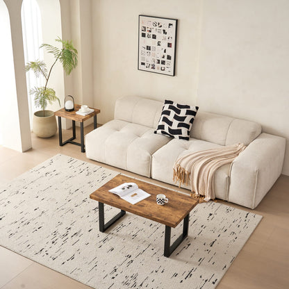 Walnut MDF Coffee Table with Metal Legs - 43.3" x 21.6" for Living Room