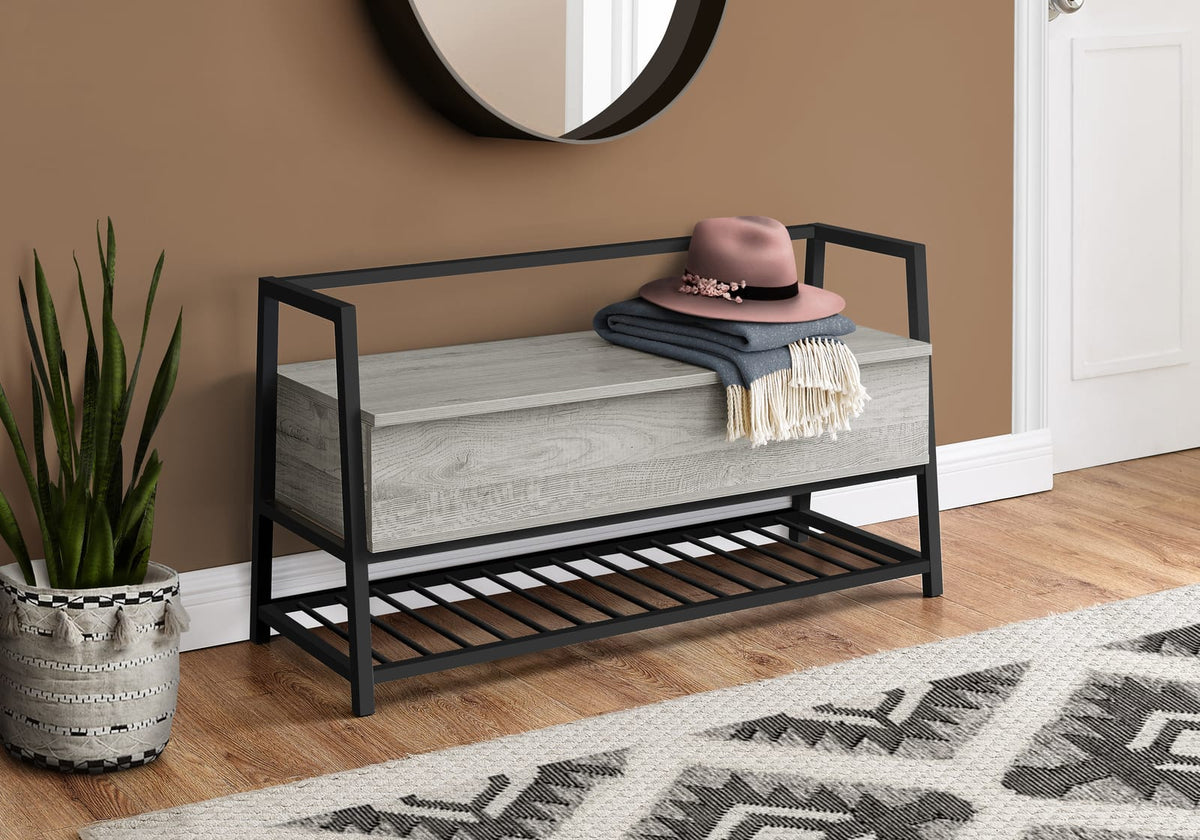 Grey MDF Storage Bench - 42" Entryway Shoe Rack