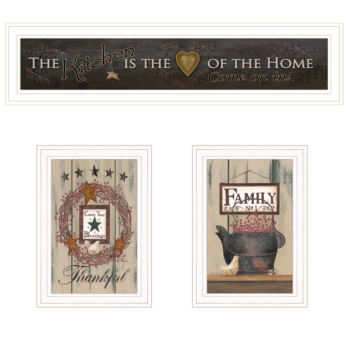 White Frame Kitchen Vignette 3-Piece Wall Art Set