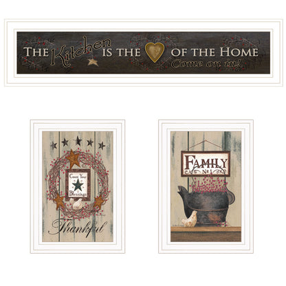 White Frame Kitchen Vignette 3-Piece Wall Art Set