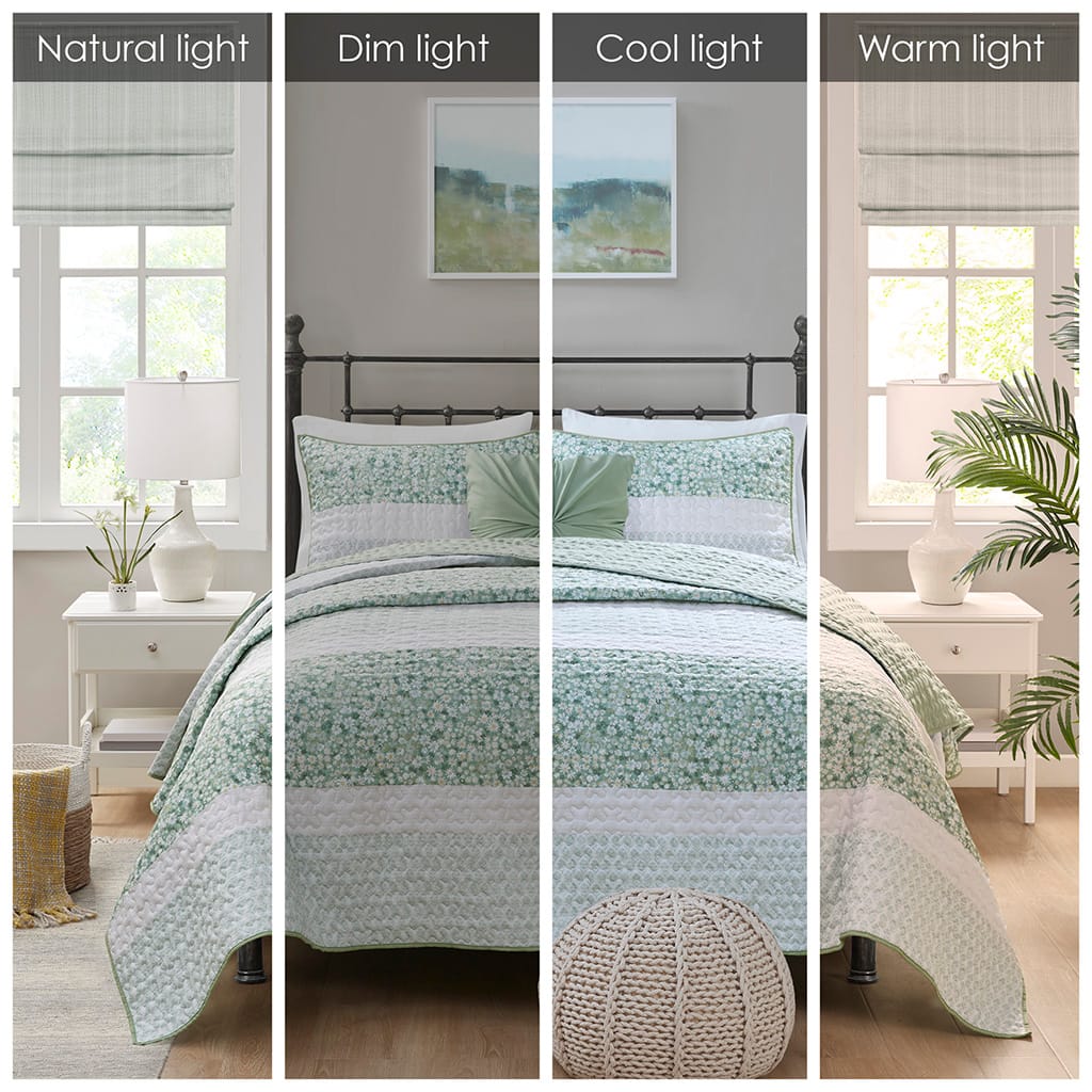 Green Polyester Seersucker Quilt Set - Full & Queen Sizes