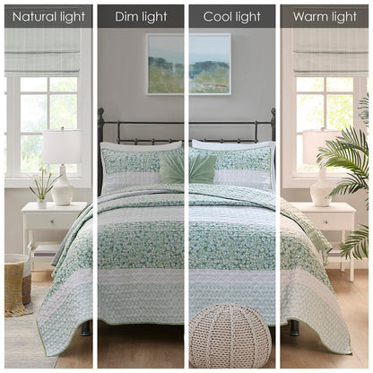 Green Polyester Seersucker Quilt Set - Full & Queen Sizes