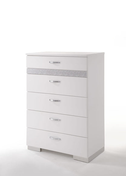 White Synthetic Wood Chest with 5 Storage Drawers for Bedroom