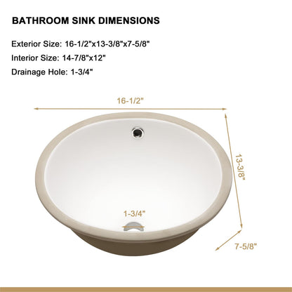 White Ceramic Oval Bathroom Sink - 16.5" x 13.4"