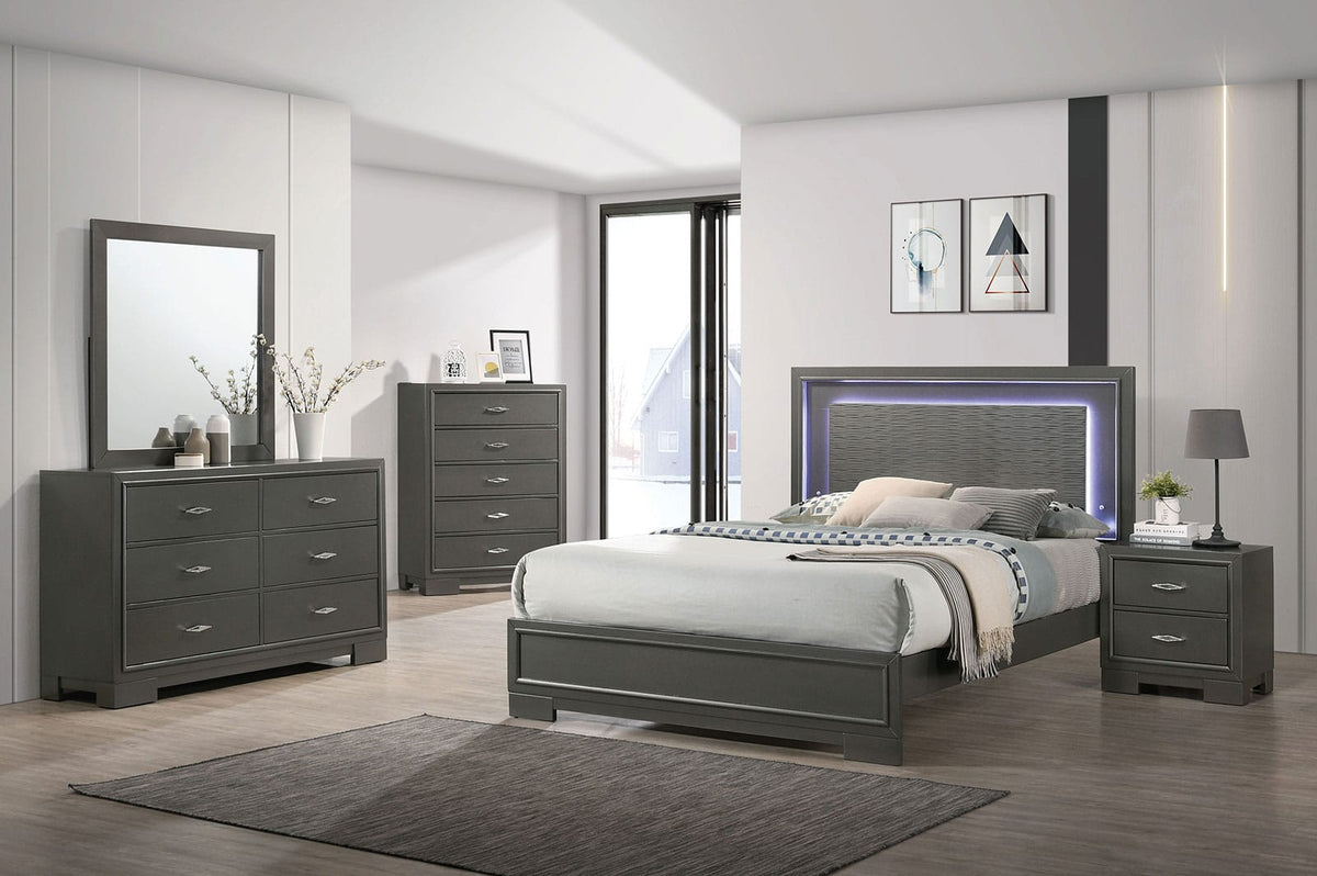 Contemporary Metallic Grey Solid Wood Dresser Chest 5 Drawers