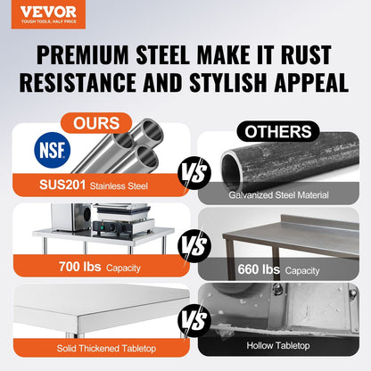 24 Inch Stainless Steel Work Table - Silver