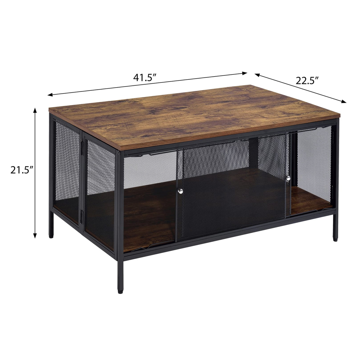Antique Oak & Black Coffee Table - 4 Sliding Doors
