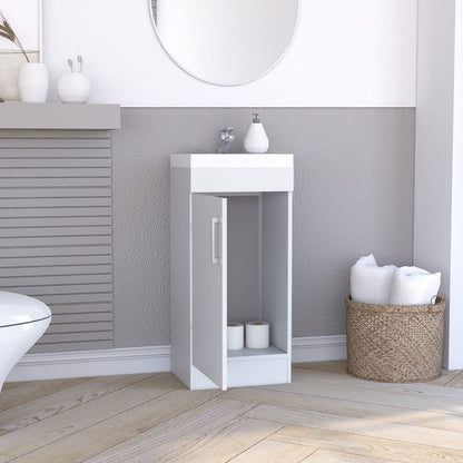 White Bathroom Vanity with Single Door & Shelf