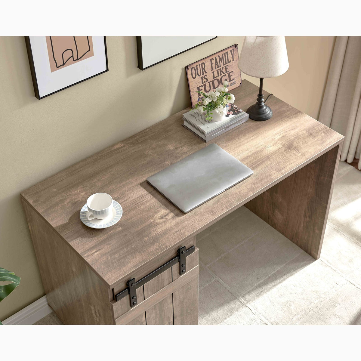 Light Brown Home Office Desk - 3 Shelf Cabinet