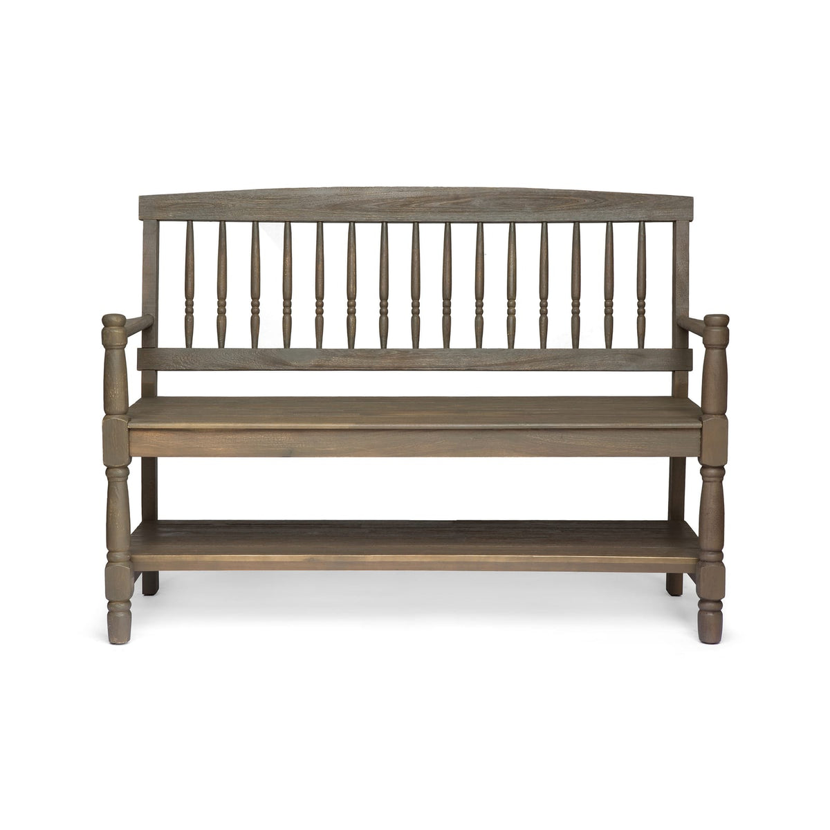 Grey Acacia Wood Farmhouse Bench for Garden Patio Seating
