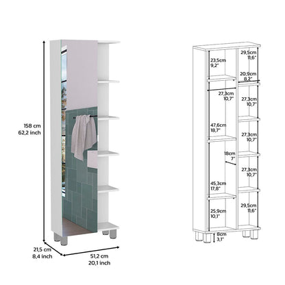 White Bathroom Linen Cabinet with Mirror - 62" Tall