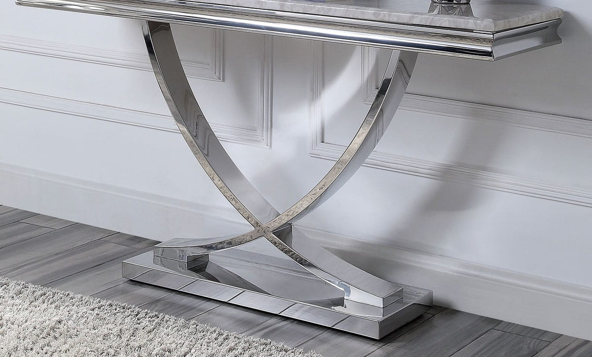 55" Chrome Glam Coffee Table with Faux Marble Top
