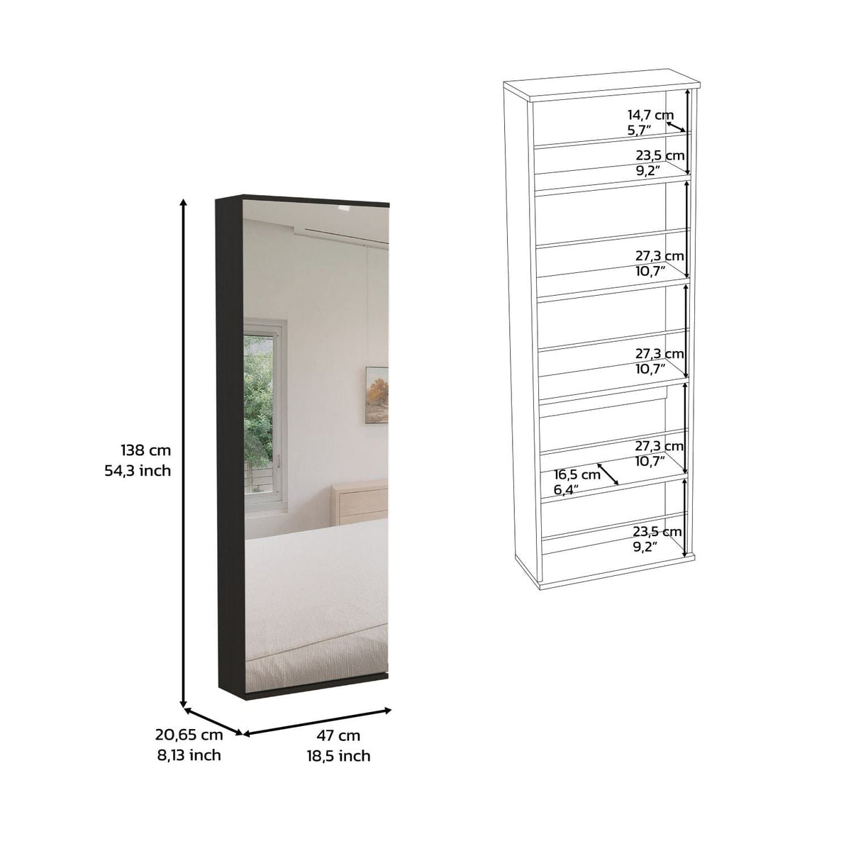 Wall Shoe Rack 54" H, Black - Storage Cabinet
