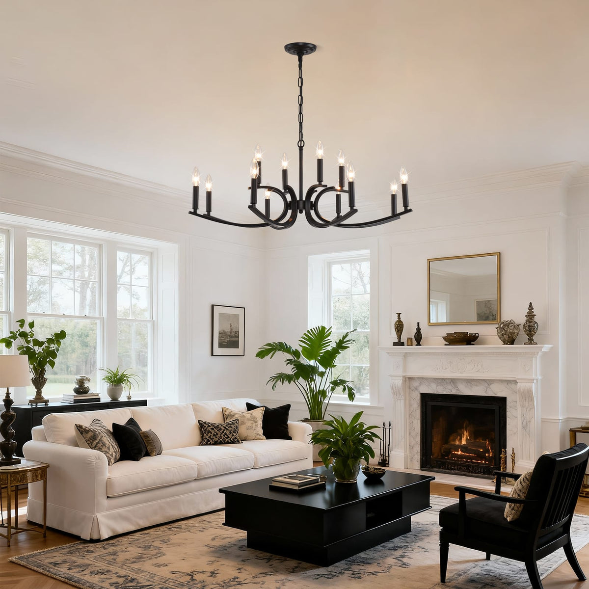 12-Light Farmhouse Chandelier - Black Metal Lighting Fixture