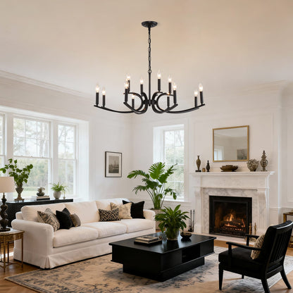 12-Light Farmhouse Chandelier - Black Metal Lighting Fixture