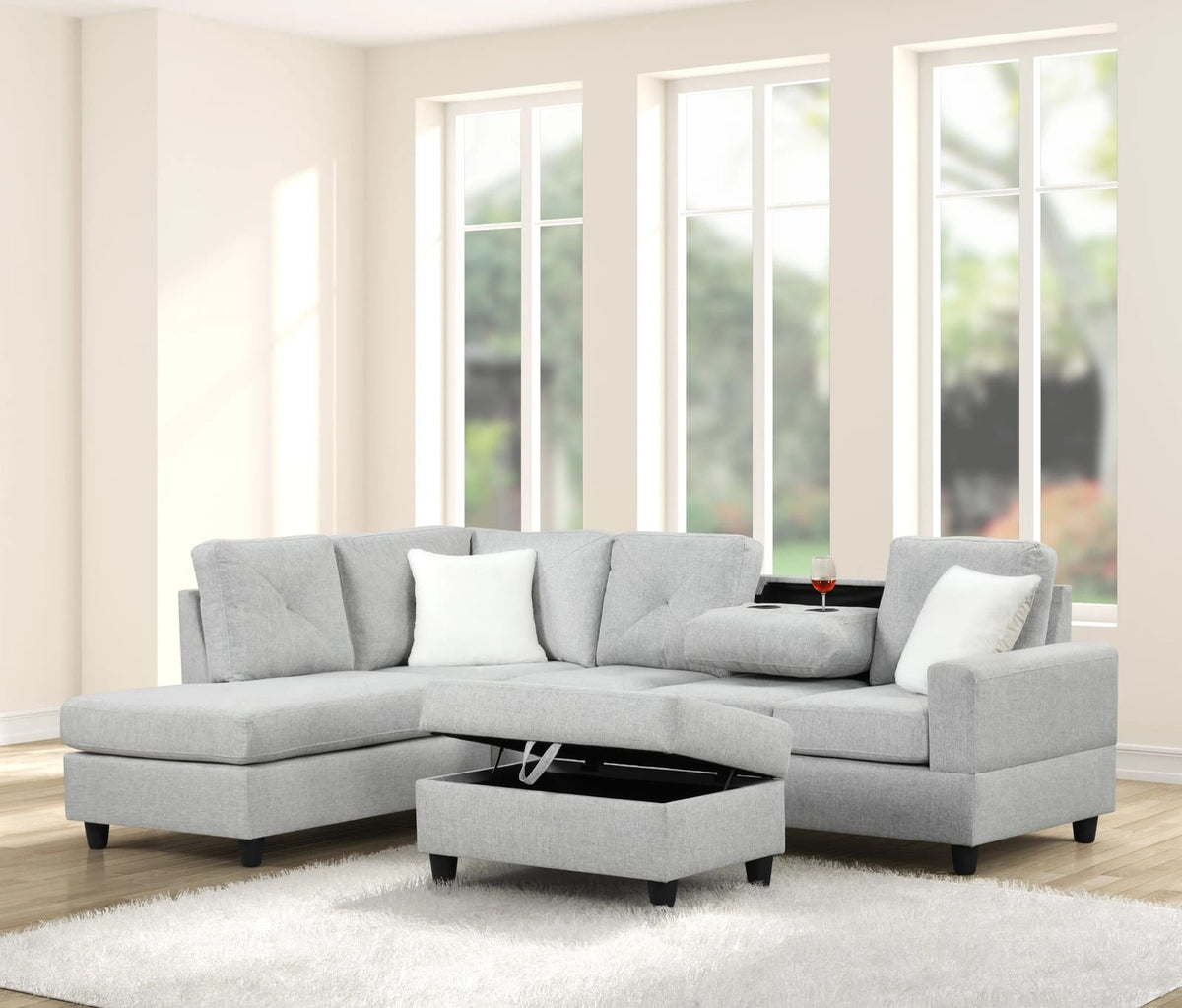 Modern Gray L-Shaped Sectional Sofa - Comfortable Linen Seating