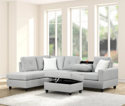Modern Gray L-Shaped Sectional Sofa - Comfortable Linen Seating