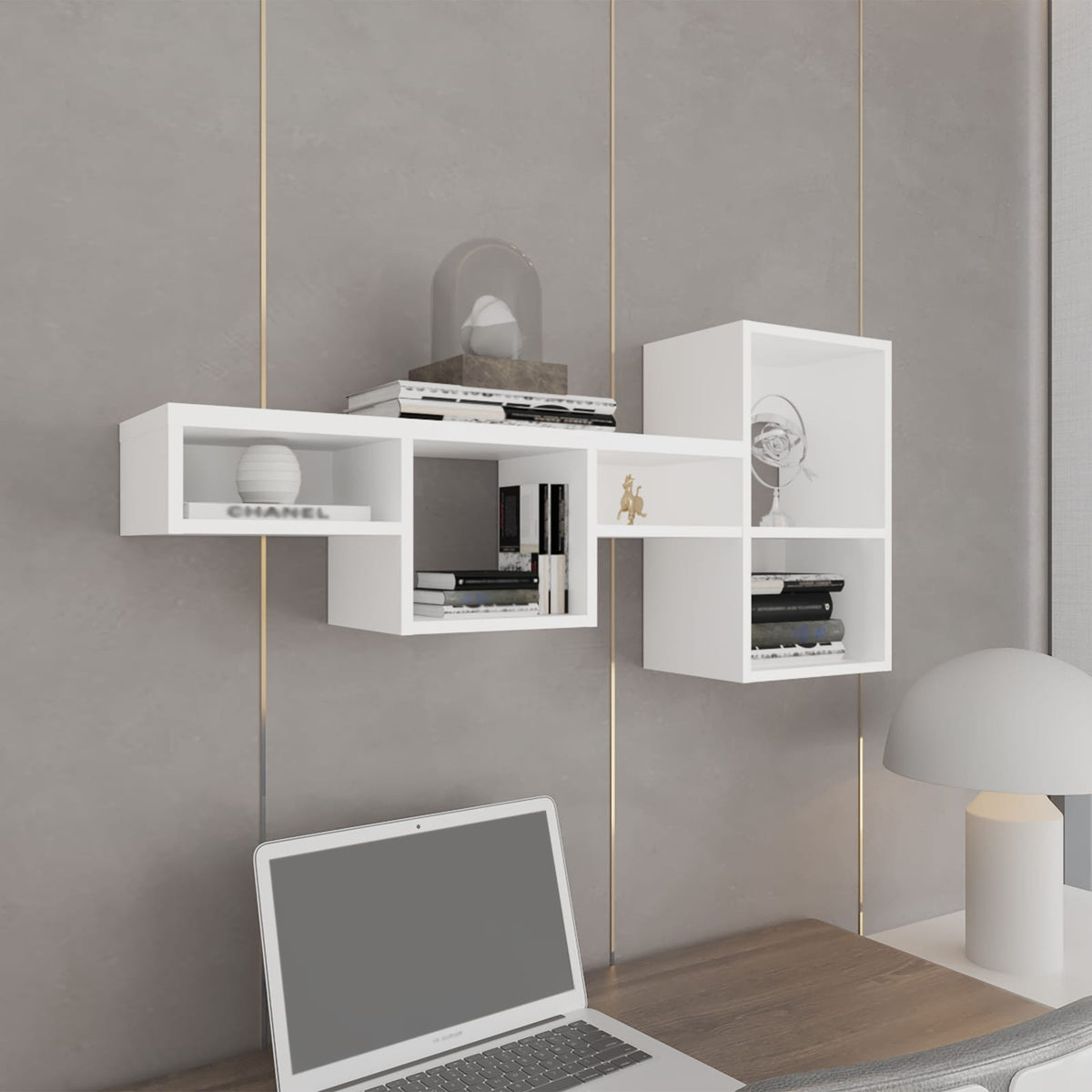 7 Tier Particle Board Wall Shelf for Storage, Living Room Decor